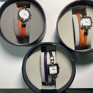 Lot of 3 Agatha Paris Bliss Stainless Steel Watch with Double Wrap Leather Band